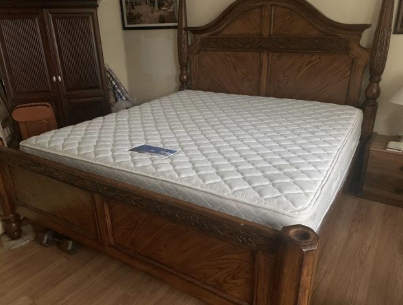Real wood king size bed with mattress excellent condition