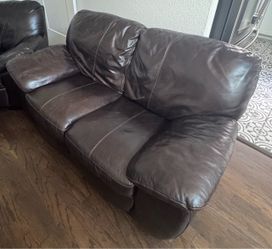 Love Seat, Brown Leather, Model Biscayne 6983, By Simon Li