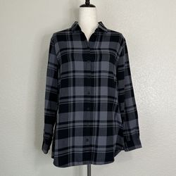 Port Authority Women's Plaid Flannel Button Down Tunic Shirt, Sz Large