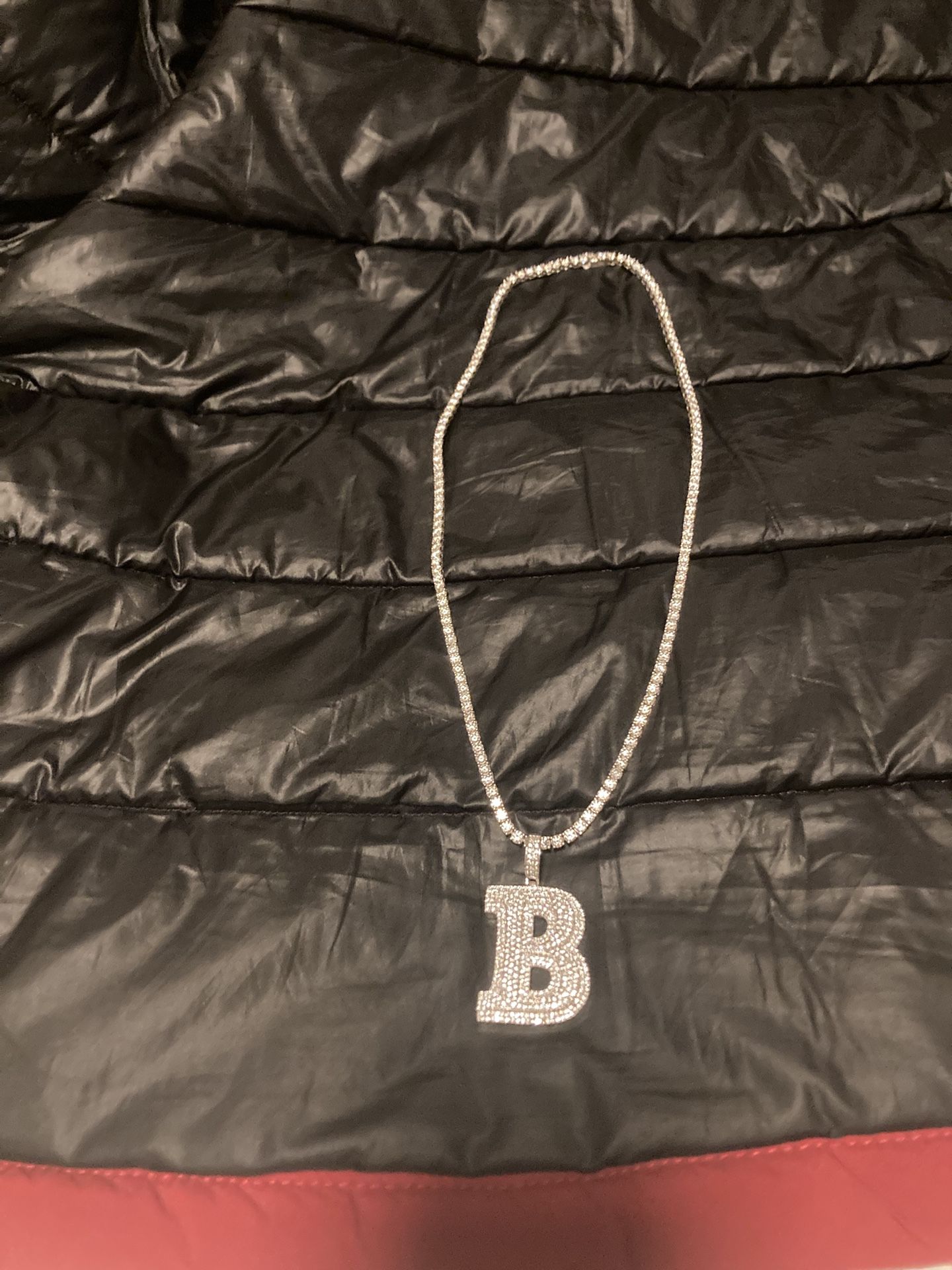 20 Inch Tennis Necklace With Iced Out B pendant