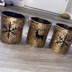 3 Candle Holder Metal Can Buckets