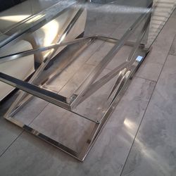 Large Glass and Chrome Coffee Table