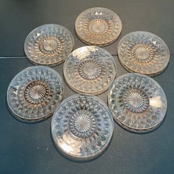 Jeannette Vintage 1936 To 1946 7 Snack Plates Windsor Diamond Pink Depression