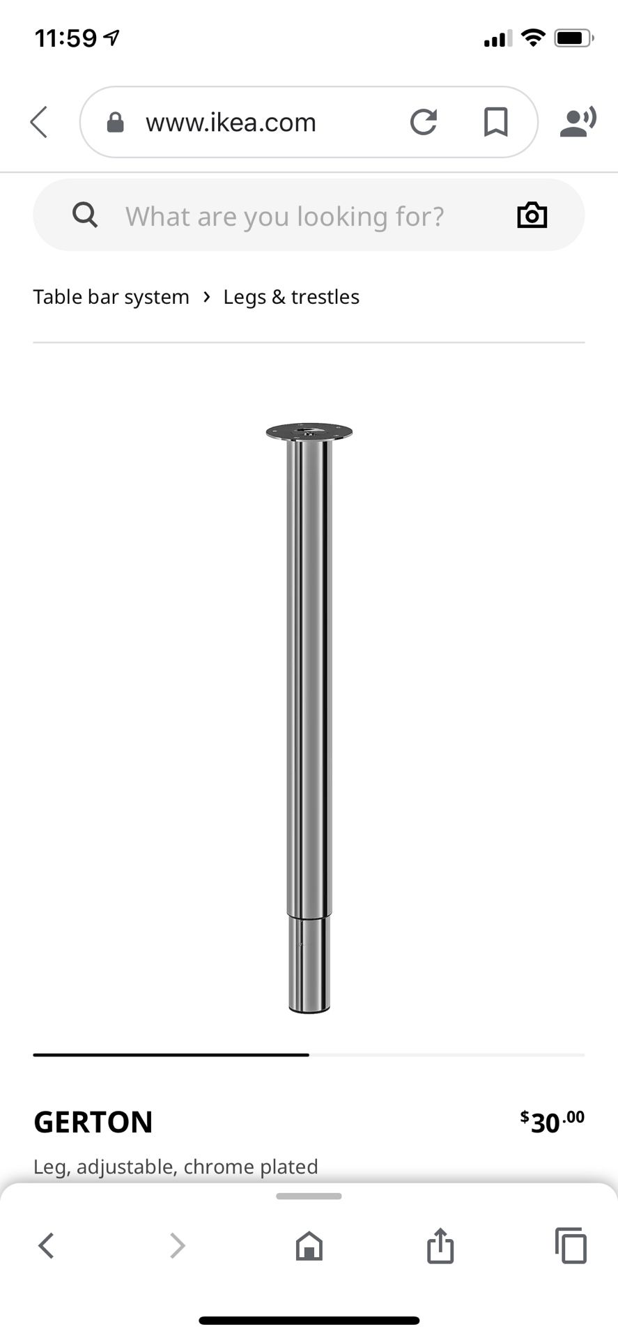 Gerton leg sale adjustable chrome plated