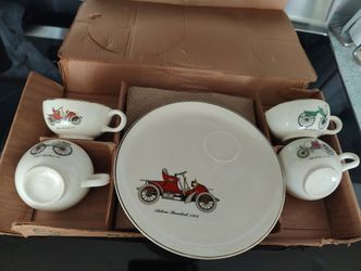 ---
*Vintage 1950s Salem China 23K Gold Trim Antique Car Snack Set - 8 Pc with Original Box - $45 OBO*