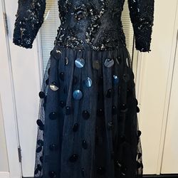 Vintage Richilene Black Beaded Sequined Evening Gown - size 10
