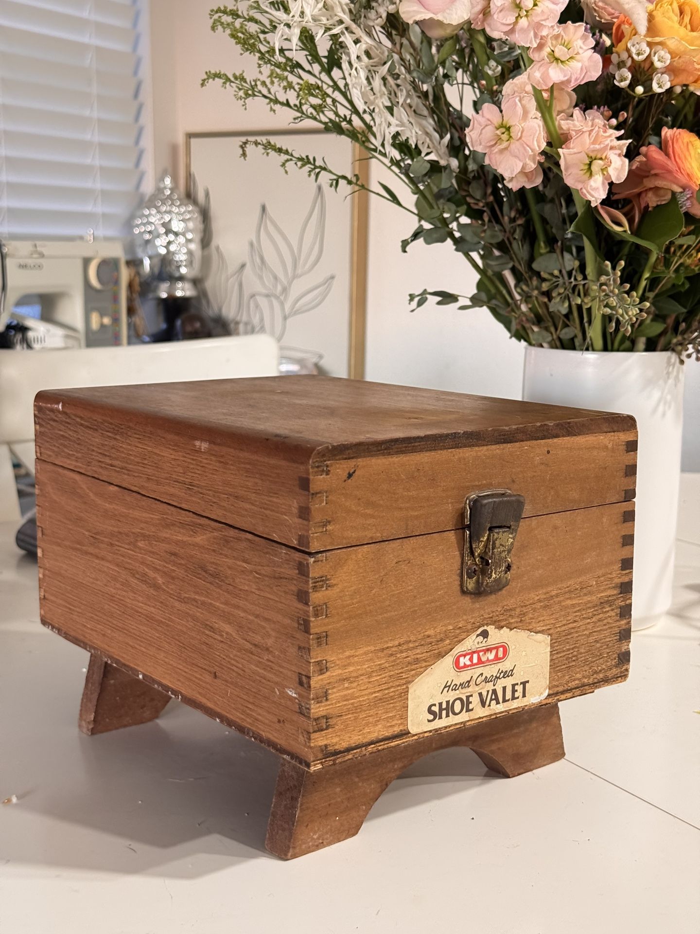 Vintage KIWI Hand-Crafted Wooden Shoe Valet Box.
