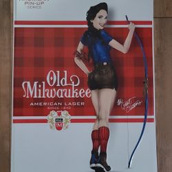 Old Milwaukee American Pin-Up Series Archer Metal Beer Bar Sign 