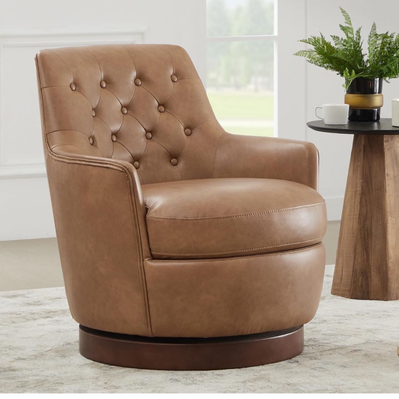 Brand New S wivel Barrel Accent Chair Tufted Upholstered Armchair for Living Room and Bedroom, Brown