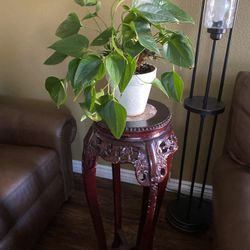 Chinese Asian Design Carved Wood Marble top Tall Plant Stand
