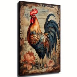 1pc, Vintage Rooster Fun Farm Country Cottage Chicken Poster Bedroom Decoration Gift Canvas Painting Printed Artwork Decorate Bedroom Living Room And 