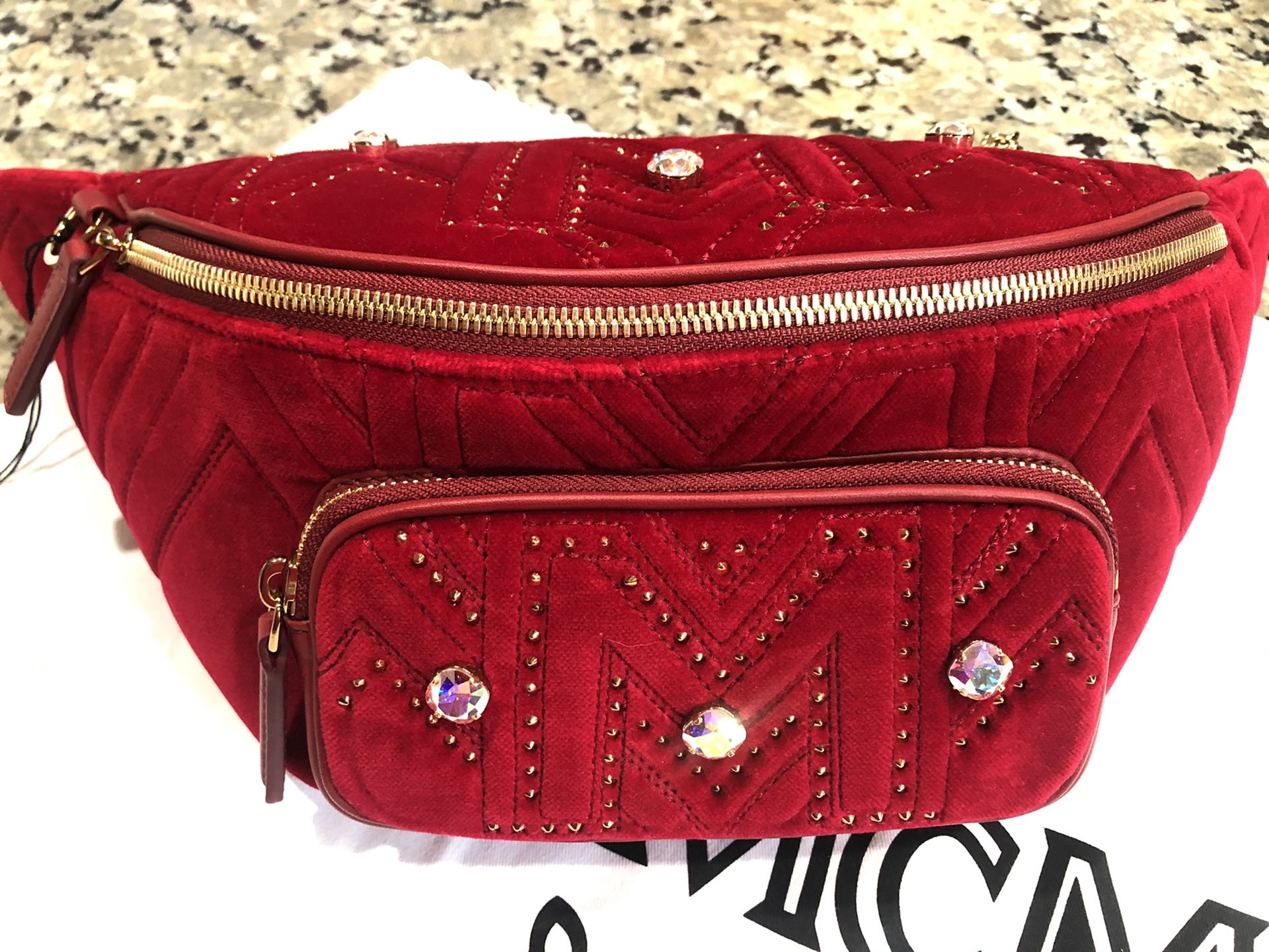 Mcm fanny pack red sale