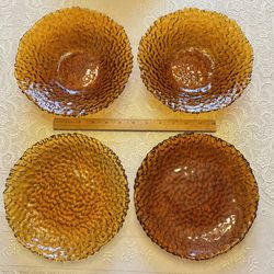 Cokin Amber Pebbled Art Glass - 2 Wide Bowls & 2 Lunch Plates