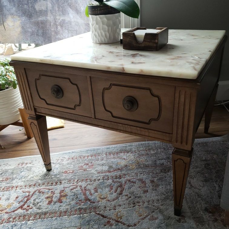 Antique Side Table With Custom Marble Top