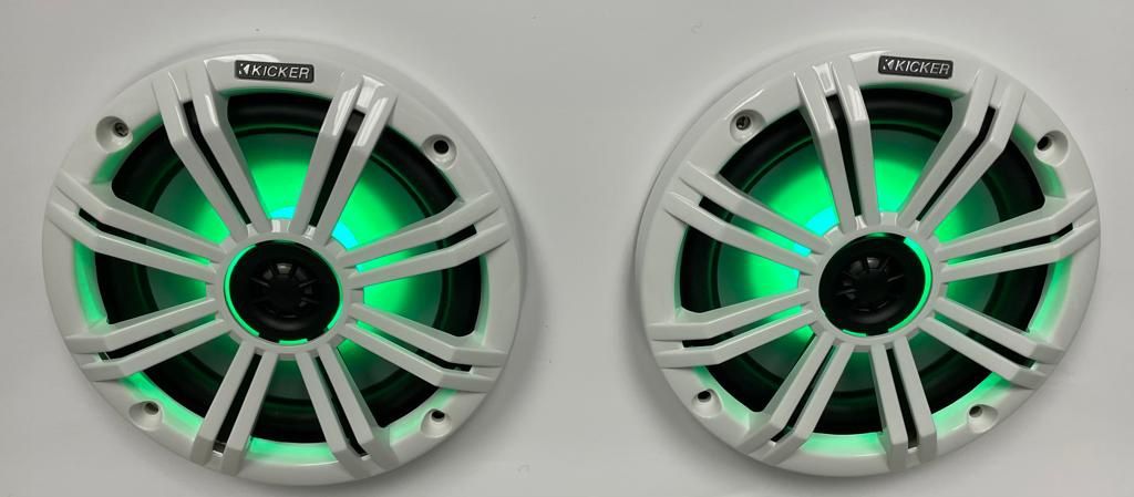 Kicker 45KM654L KM 6.5" Marine Coaxial Speakers With Multi Color LEDs 4-Ohm 195W LED With Charcoal White Grilles