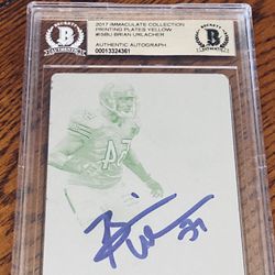 Brian Urlacher 2017 Immaculate Collection Printing Plates Yellow 1/1 w/ auto BGS