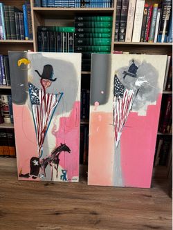 Two original abstract paintings by Jack Compton 33x18” Americana
