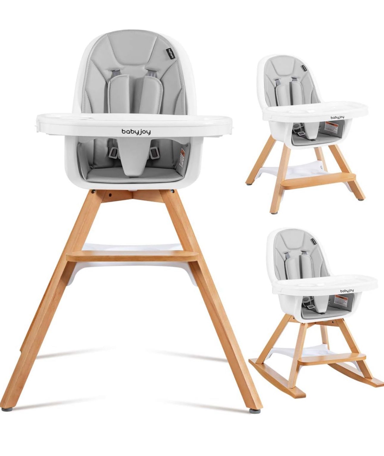 BABY JOY 3 in 1 High Chair, Baby Eat & Grow Convertible Wooden High Chair/Rocking Chair/Booster Seat/Toddler Chair, Infant Dining Chairs w/Double Remo