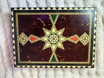 Vintage Spanish/Portuguese Marquetry Wooden Backgammon Set - 100% Complete