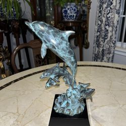 Bronze Dolphins Statue Figurine 