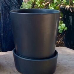 (6" Pot) Set of 2 Dark Gray ceramic Planter Pots,