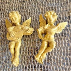 Pair of Older Plaster Cherub Angels