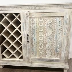 Buffet Style End Table with WINE CELLAR with Storage Living Room Furniture