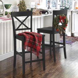 2X Black 24” Solid Wood Barstool