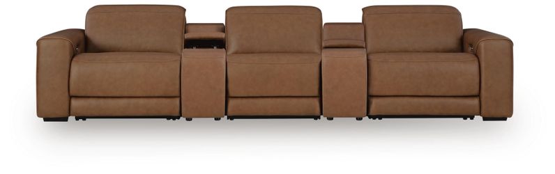 Rally-Up Caramel 5-Piece Power Reclining Sectional with 2 Consoles (Online Special Price)
