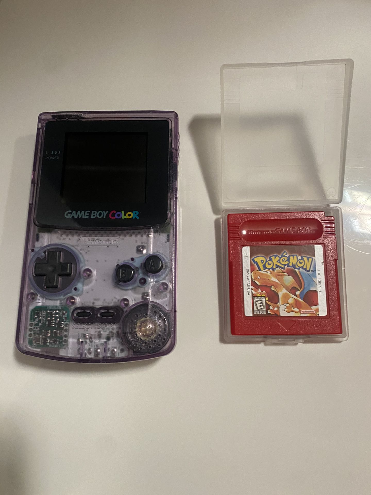 Gameboy Color in Clear Purple W/Authentic Pokemon Red (Mint)