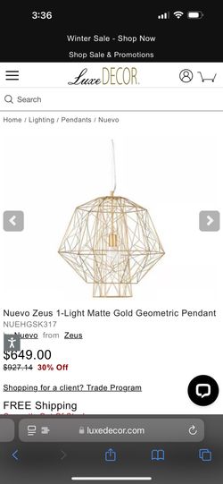 Nuevo Zeus 1-Light Matte Gold Geometric Pendant