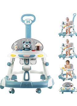4-in-1 Foldable Baby Walkers and Baby Activity Center with Toys Tray