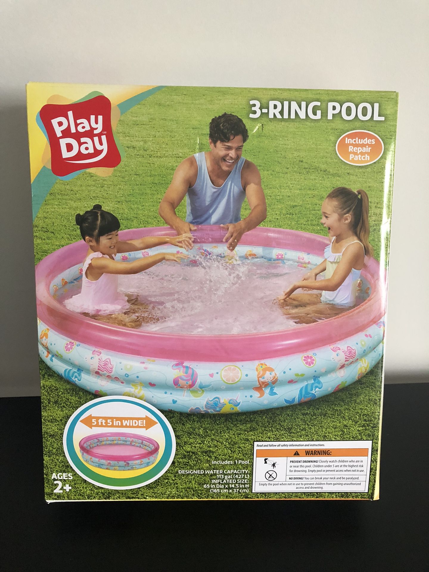 Brand new! Round Inflatable 3-Ring Kiddie Splash Play Pool, Pink