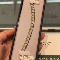 14K Cuban Link Two-Tone Diamond Cut Bracelet 11.0 Grams