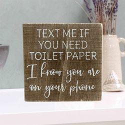 Wooden Funny Bathroom Block Sign 4” L x 4” H