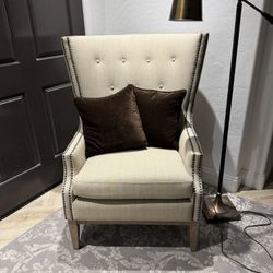 Wingback Accent Chair, Pillows & Lamp $100