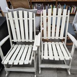 Wood Rocking Chairs folding vintage shabby chic white weathered finish.  Pair in great condition
