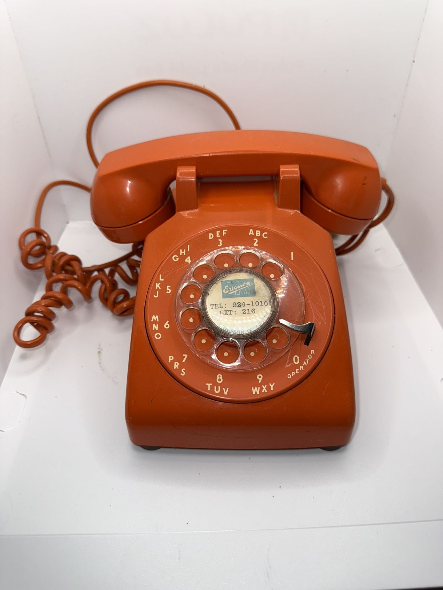 Rare vintage ITT orange rotary dial desk telephone