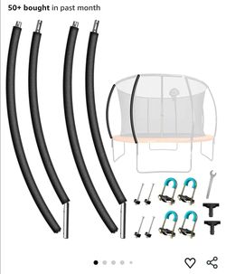 2 PCS Trampoline Curved Poles, Universal Trampoline Replacement Enclosure Poles to Fit 8-16FT Curved Pole Frame, Includes Foam Sleeve and Hardware wit