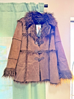 New Current Mood Secret Of Patience Toggle Jacket Faux Fur Brown Women's Medium
