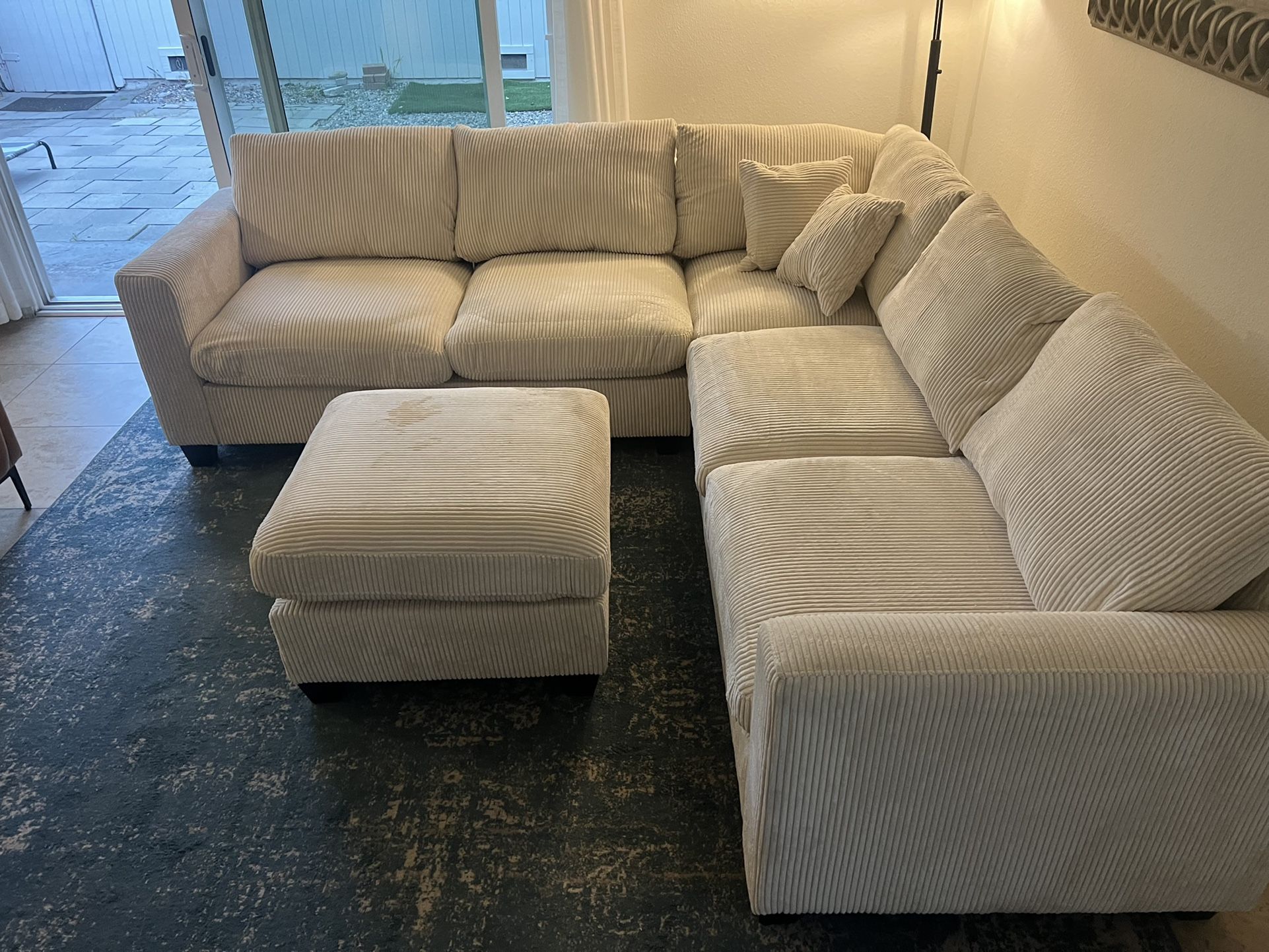 New Corduroy Fabric Sectional. Off White / Beige. 99” X 99”. Free Delivery!