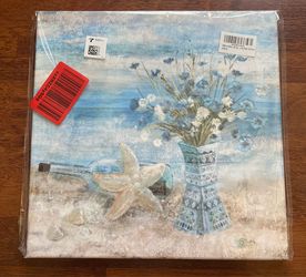 New Bathroom Hanging Decor Wall Art Floral Beach Picture 14" x 14"