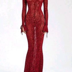 Red Leopard Print Backless Dress 