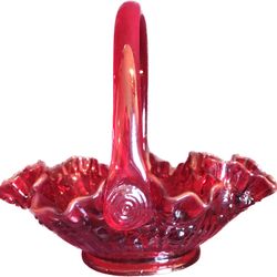 Vintage Fenton Mandarin Red Berry Basket Glows Orange with Cadmium 