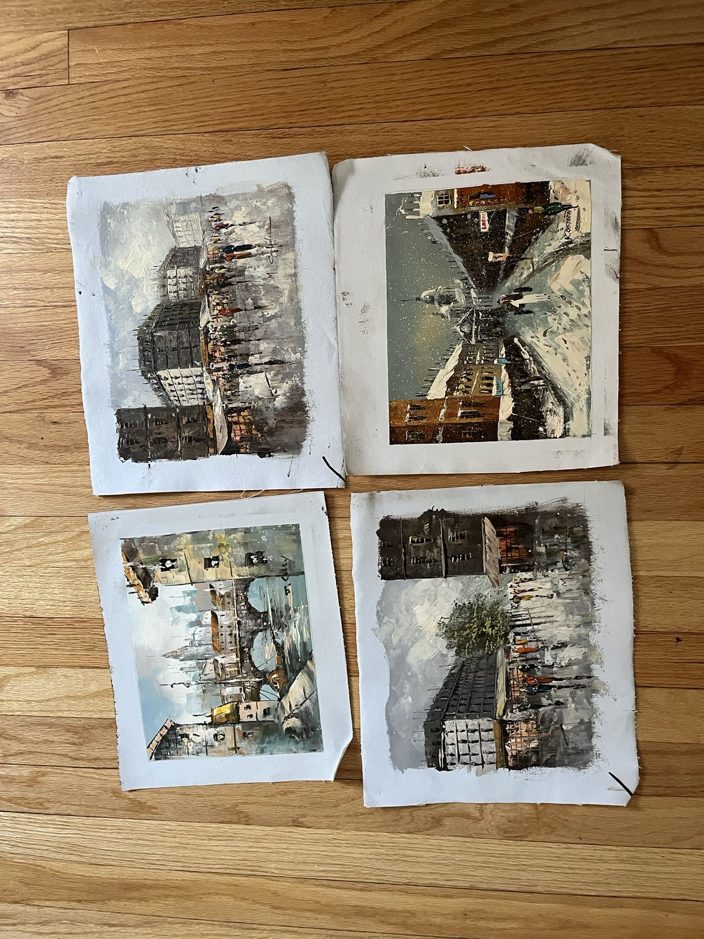 Set Of Four Vintage Oil Painting Unframed