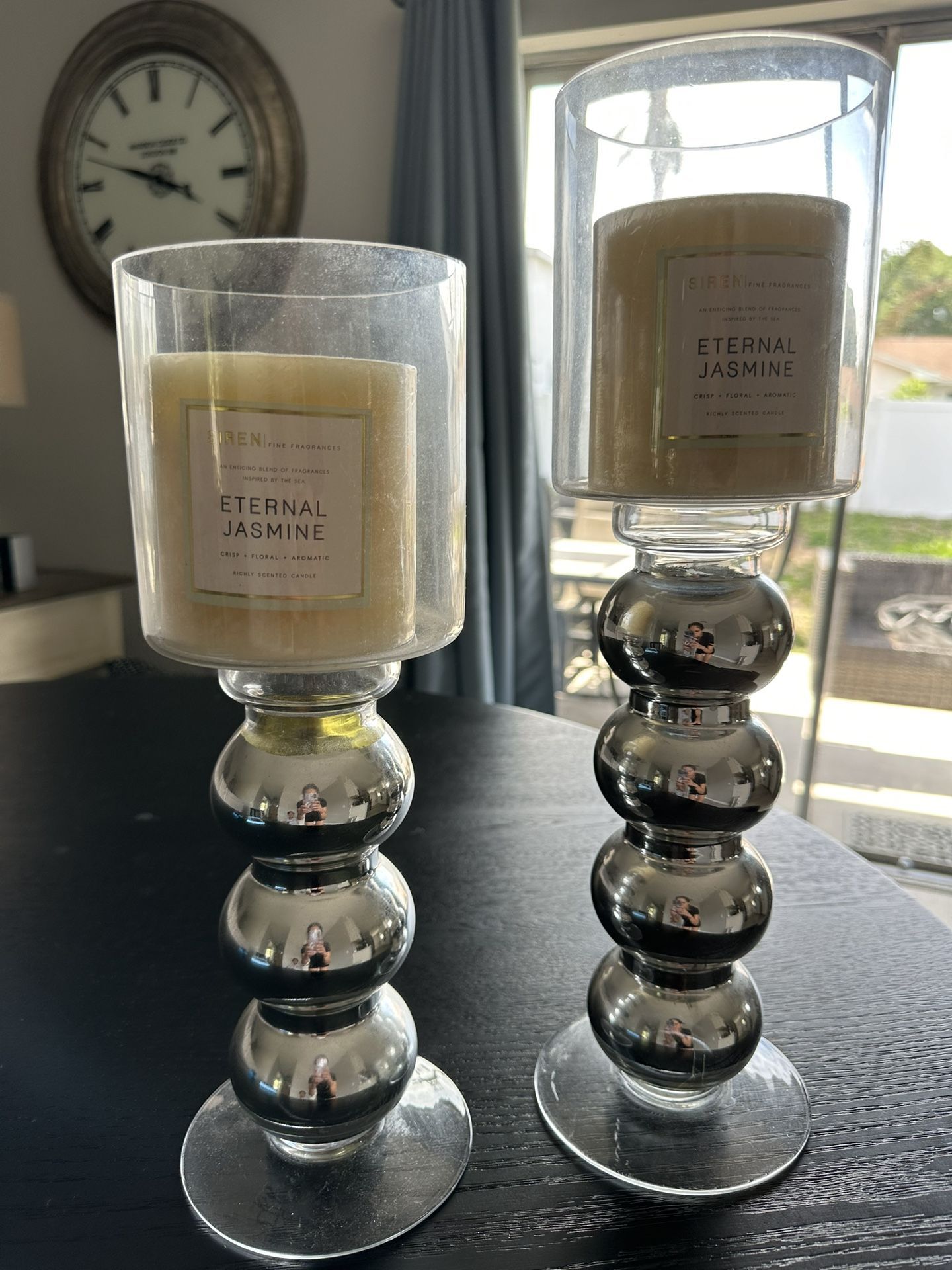 Modern Glass & Chrome Candle Holders (Set of 2)