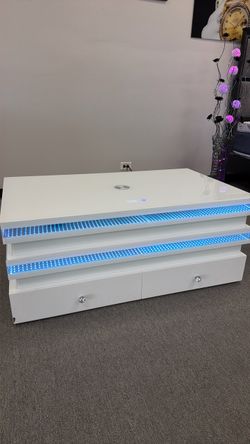 White LED/Bluetooth-Speakers Coffee Table with Drawers on Huge Sale! Delivery available