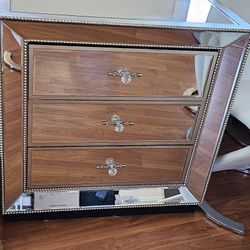 Silver Mirrored Bedside Table Glass