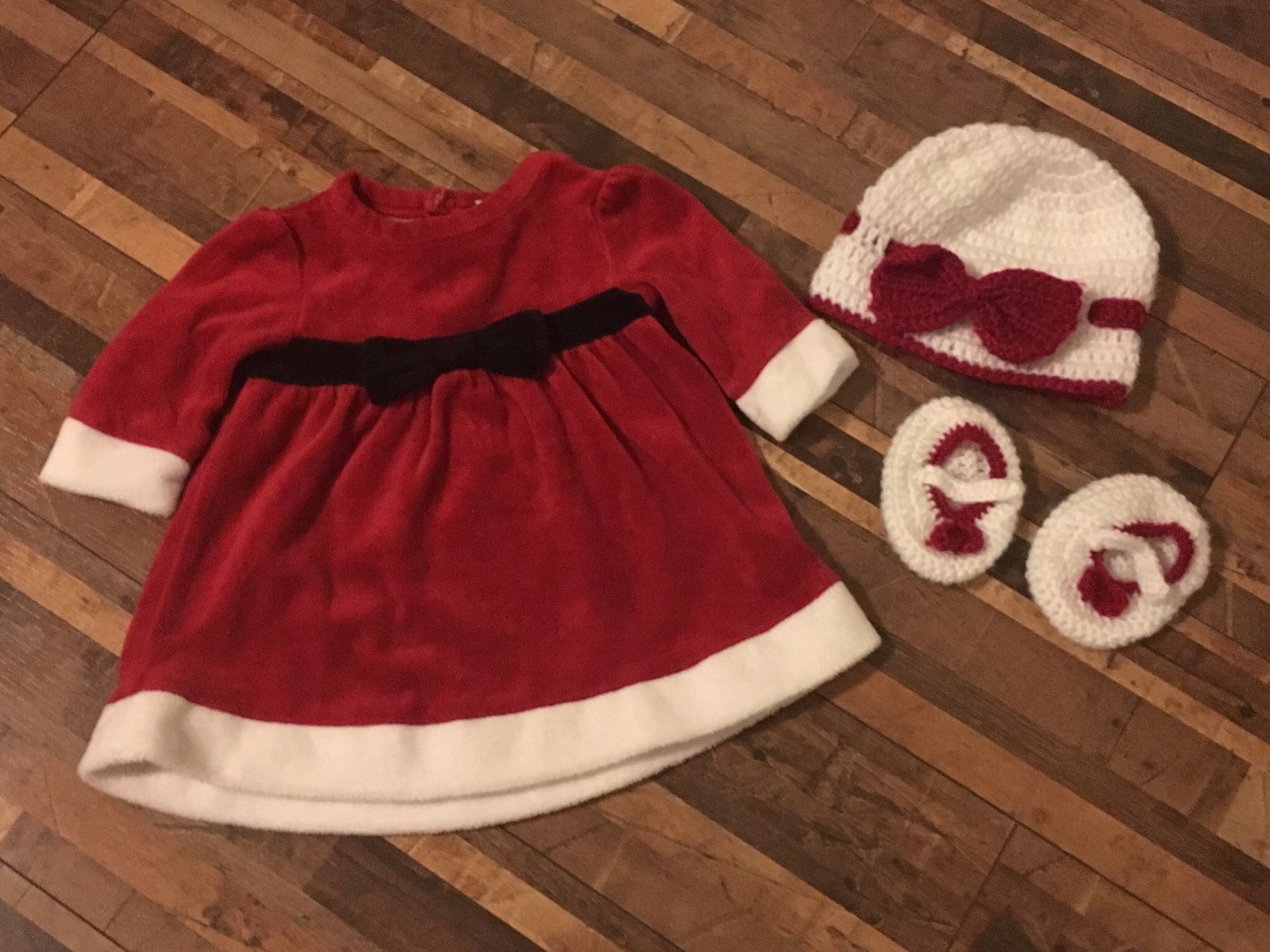 Infant Christmas dress, hat & booties