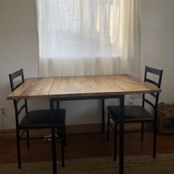 Wood Table Expandable Dining Table And Two Chairs 